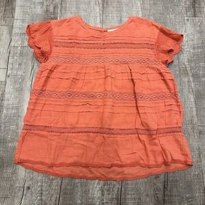 Sundance Aria Embroidered Lace Blouse Cap Sleeves Women's Size Small Coral